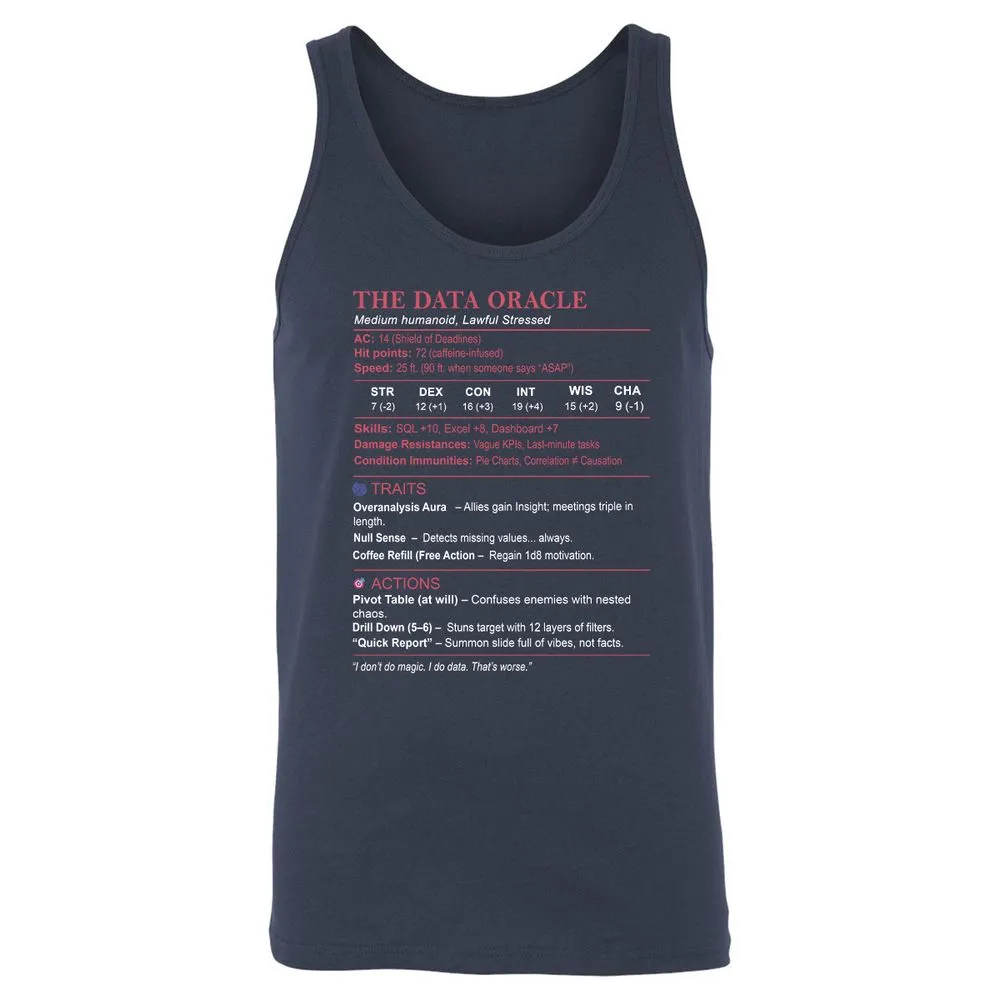 Data Analyst Stats (The Data Oracle) Unisex Jersey Tank - Navy - 2