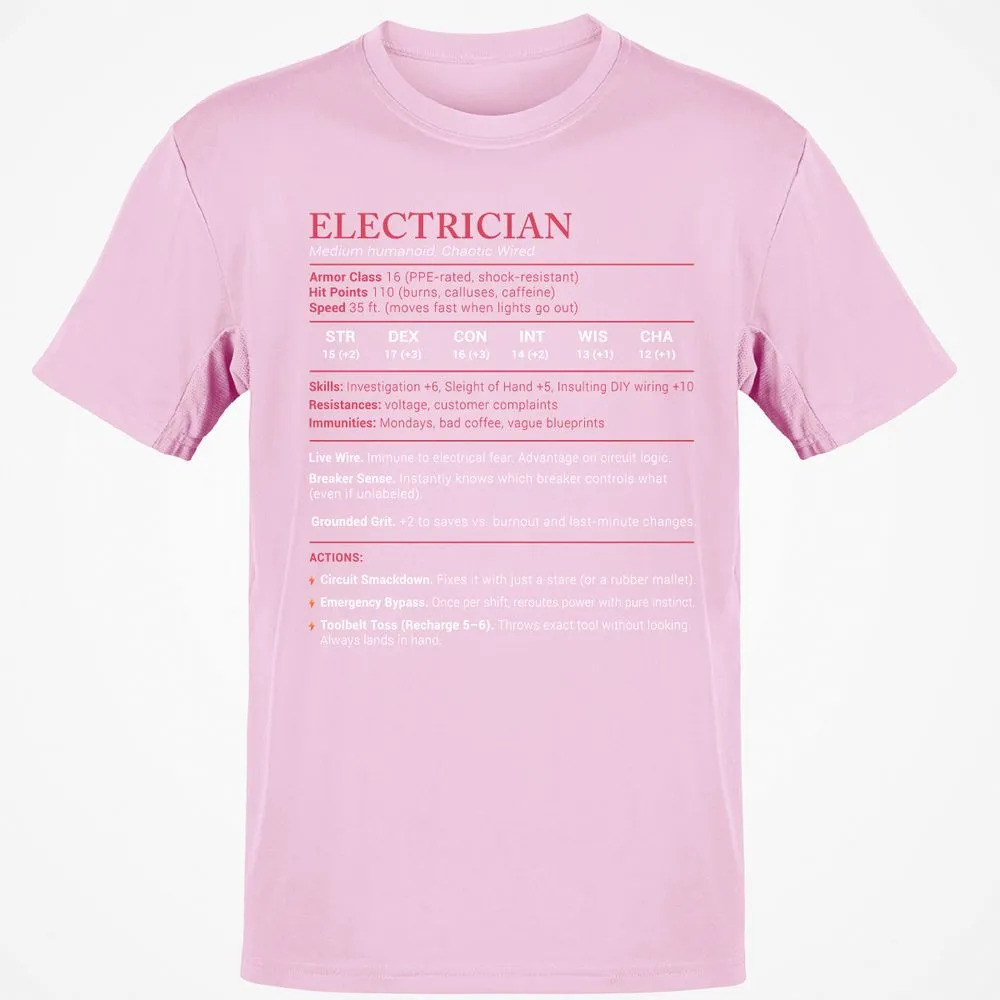 Electrician Stats Classic Unisex T-Shirt - Light Pink - 5