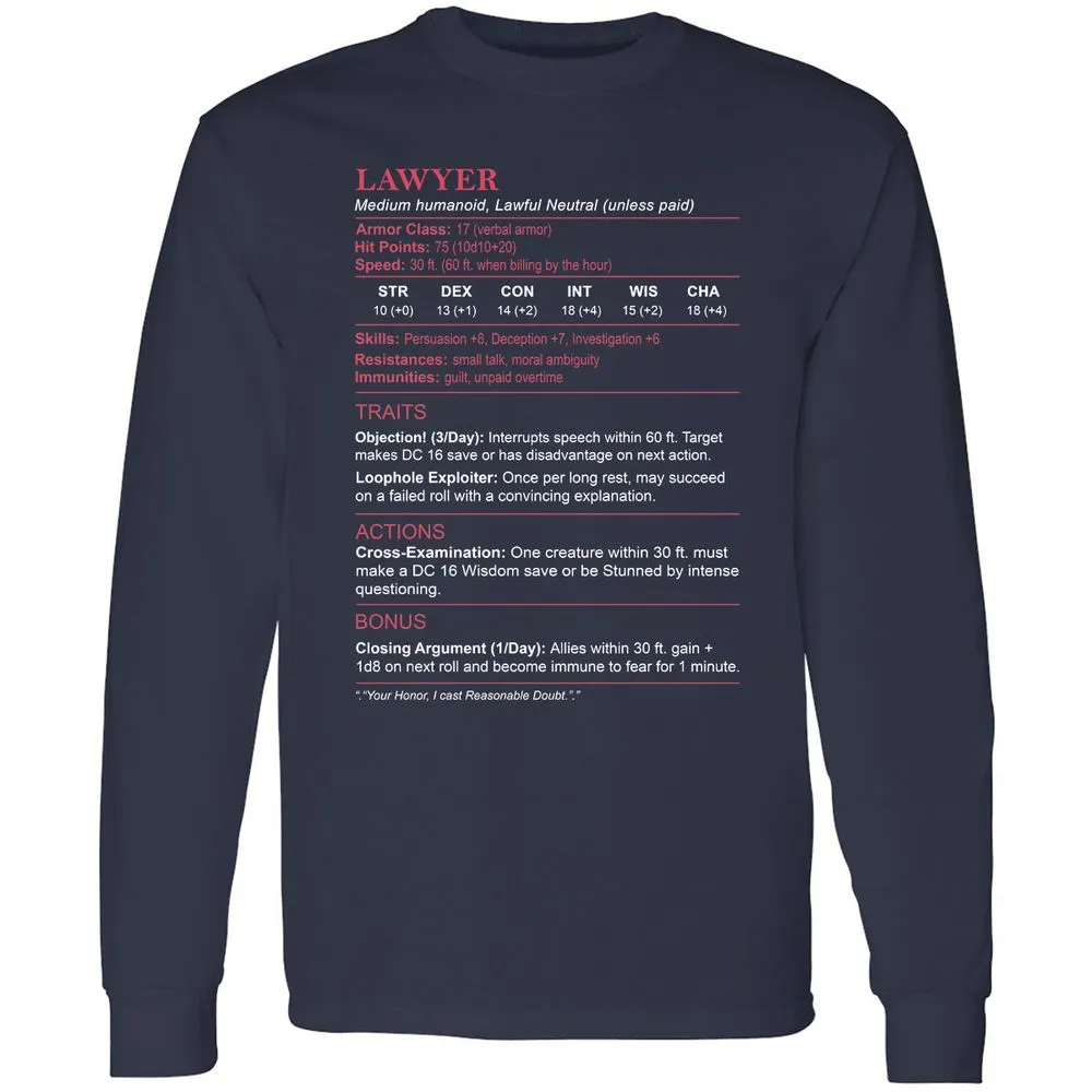 Lawyer Stats Long Sleeve T-Shirt - Navy - 2