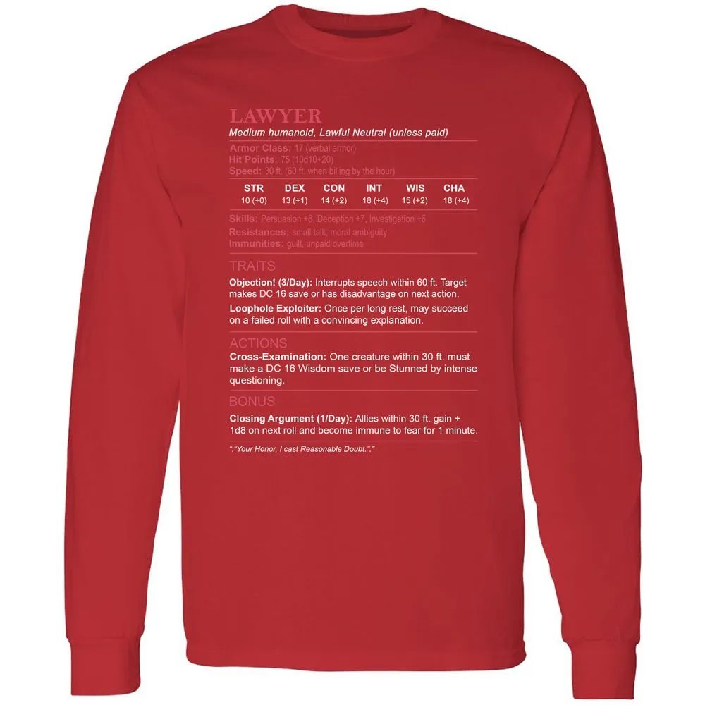 Lawyer Stats Long Sleeve T-Shirt - Red - 14