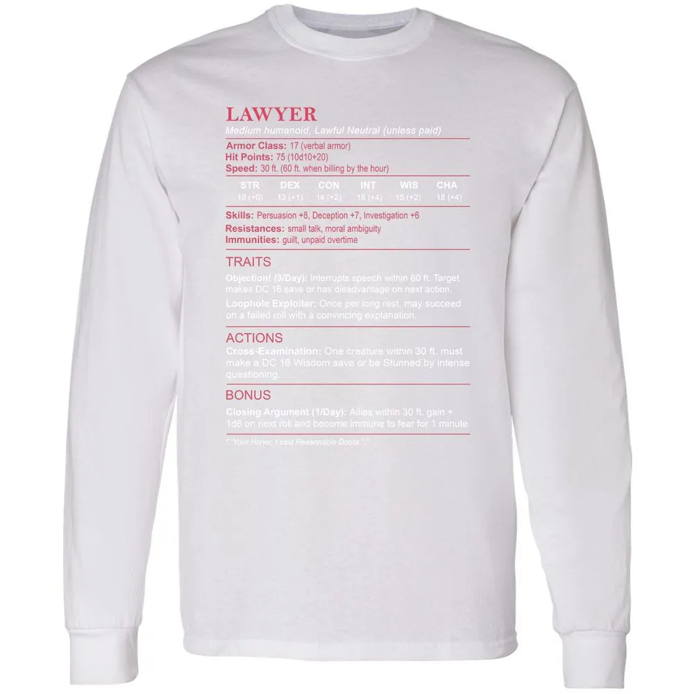 Lawyer Stats Long Sleeve T-Shirt - White - 5