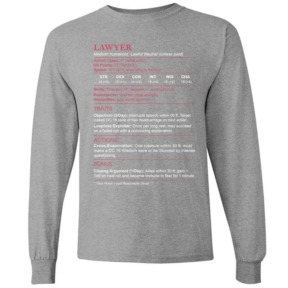 Lawyer Stats Long Sleeve T-Shirt - Graphite Heather - 6