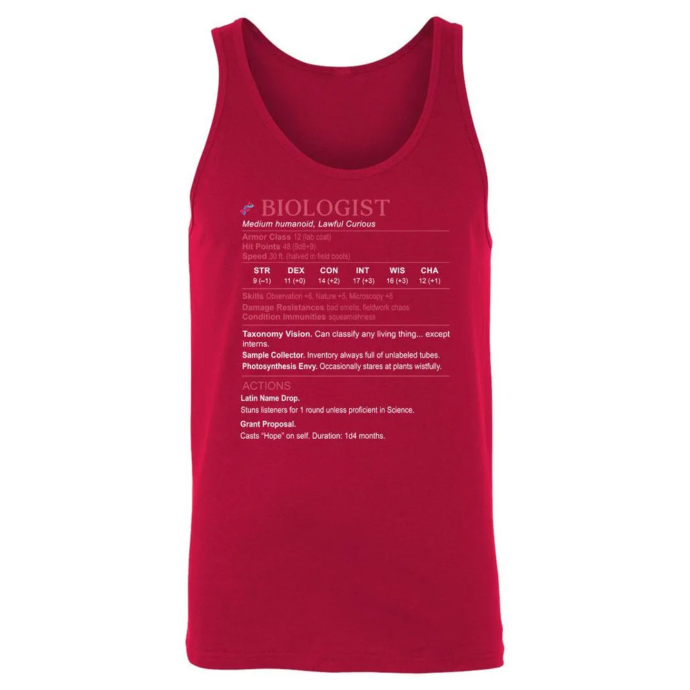 Biologist Stats Unisex Jersey Tank - Red - 11