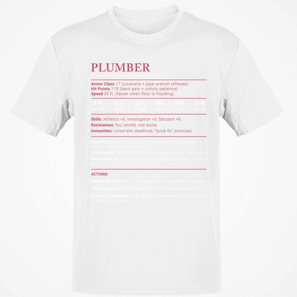Plumber Stats Classic Unisex T-Shirt - White - 12