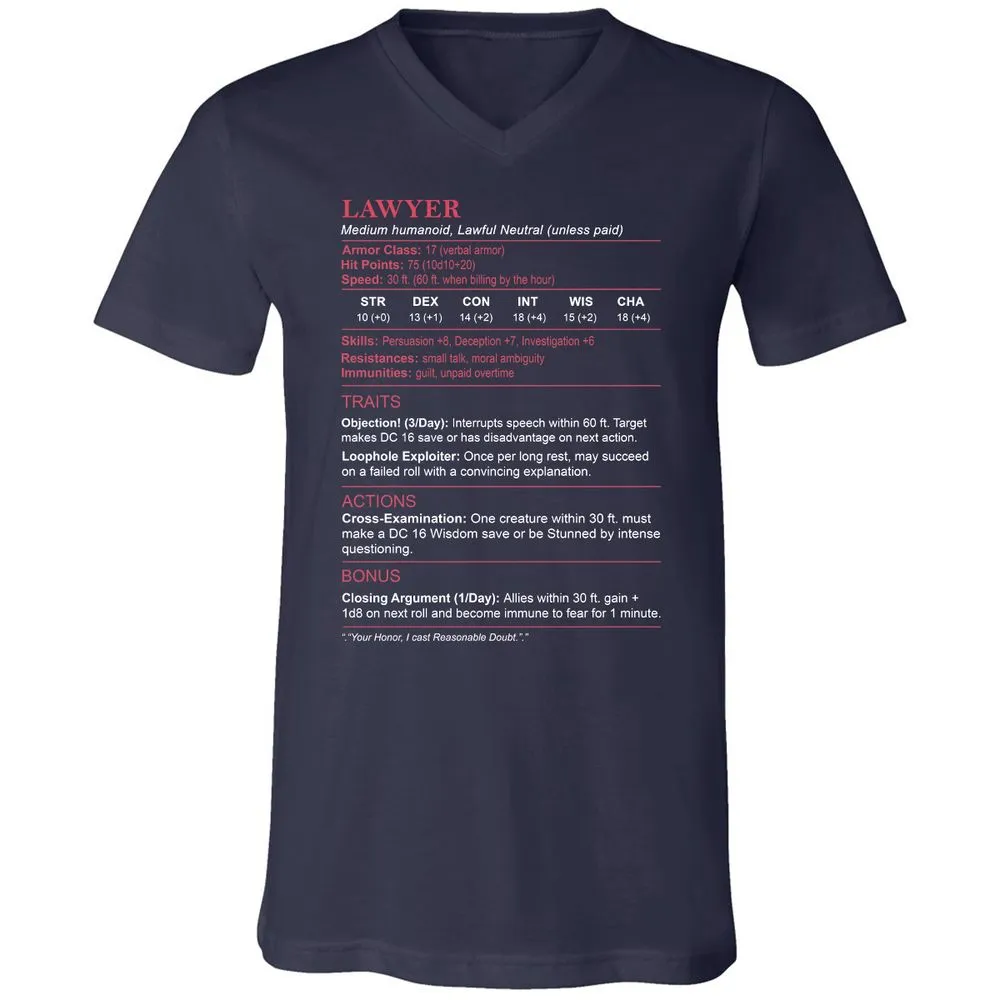 Lawyer Stats Unisex V-Neck T-Shirt - Navy - 2
