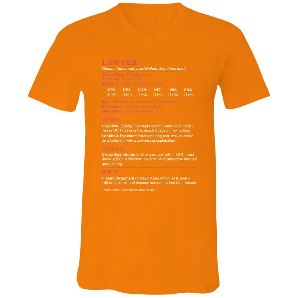 Lawyer Stats Unisex V-Neck T-Shirt - Orange - 11