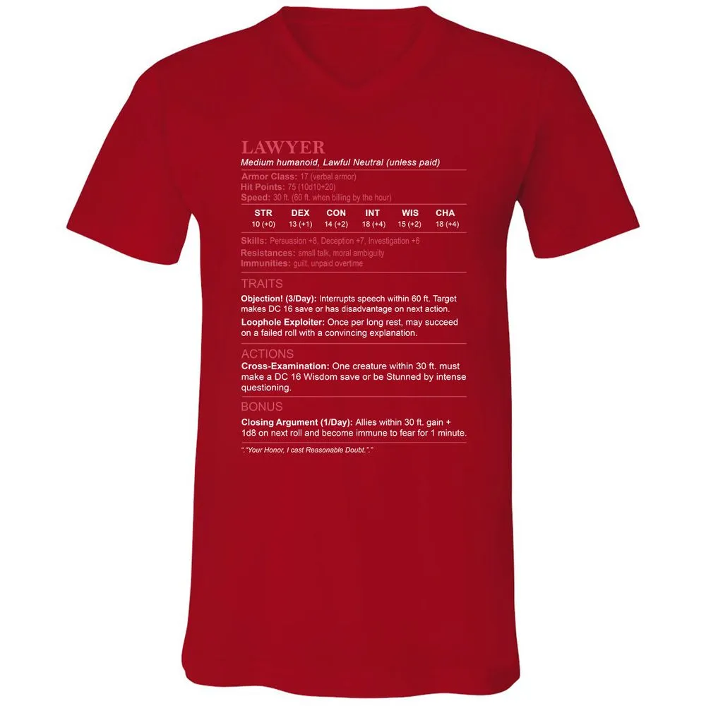 Lawyer Stats Unisex V-Neck T-Shirt - Red - 3