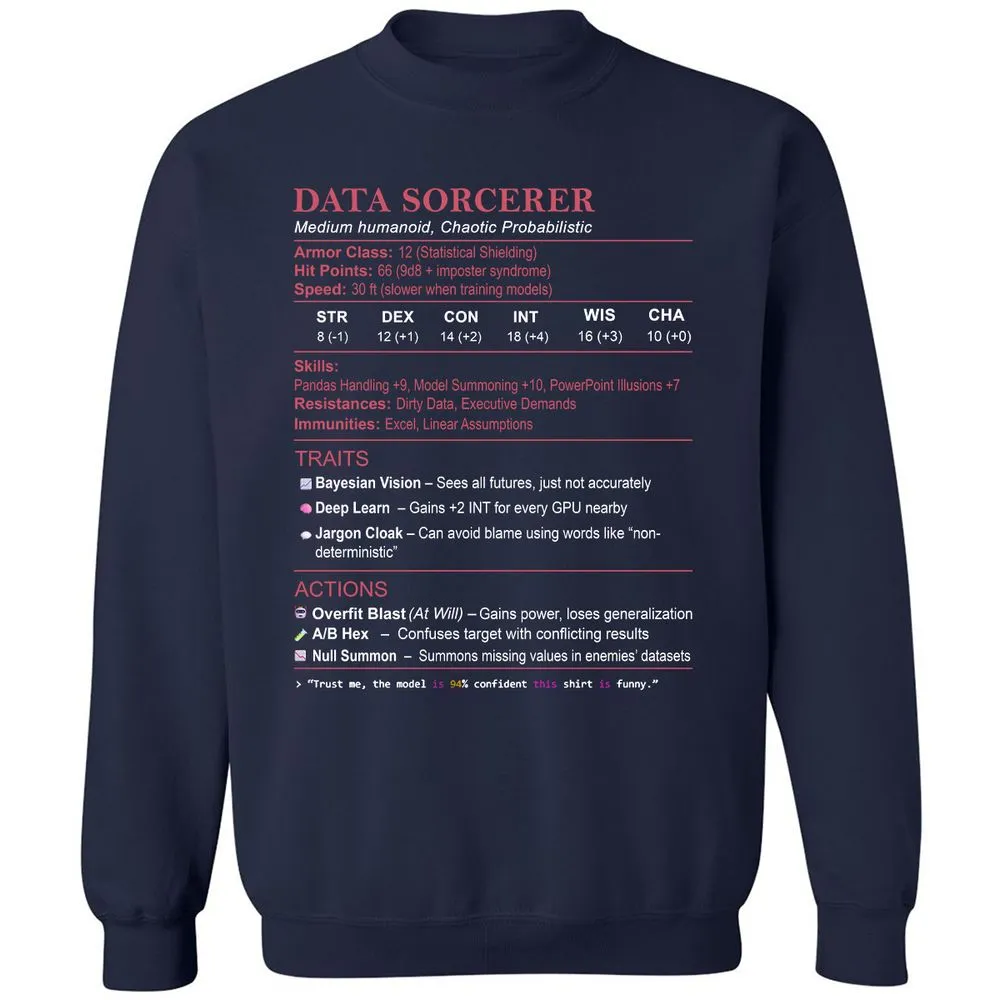 Data Scientist Stats (Data Sorcerer) Classic Unisex Sweatshirt - Navy - 2