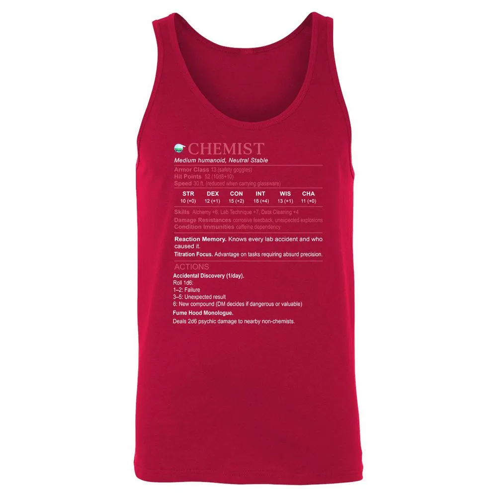 Chemist Stats Unisex Jersey Tank - Red - 11