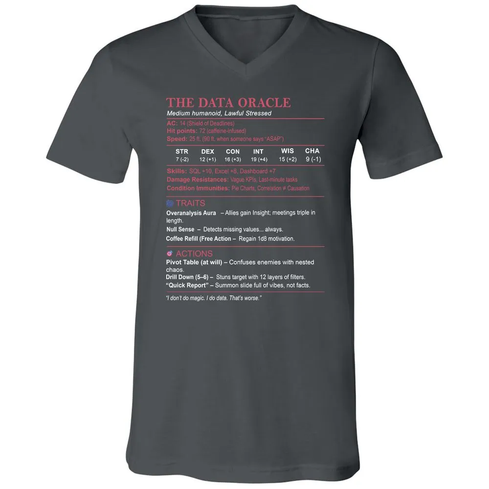 Data Analyst Stats (The Data Oracle) Unisex V-Neck T-Shirt - Asphalt - 12