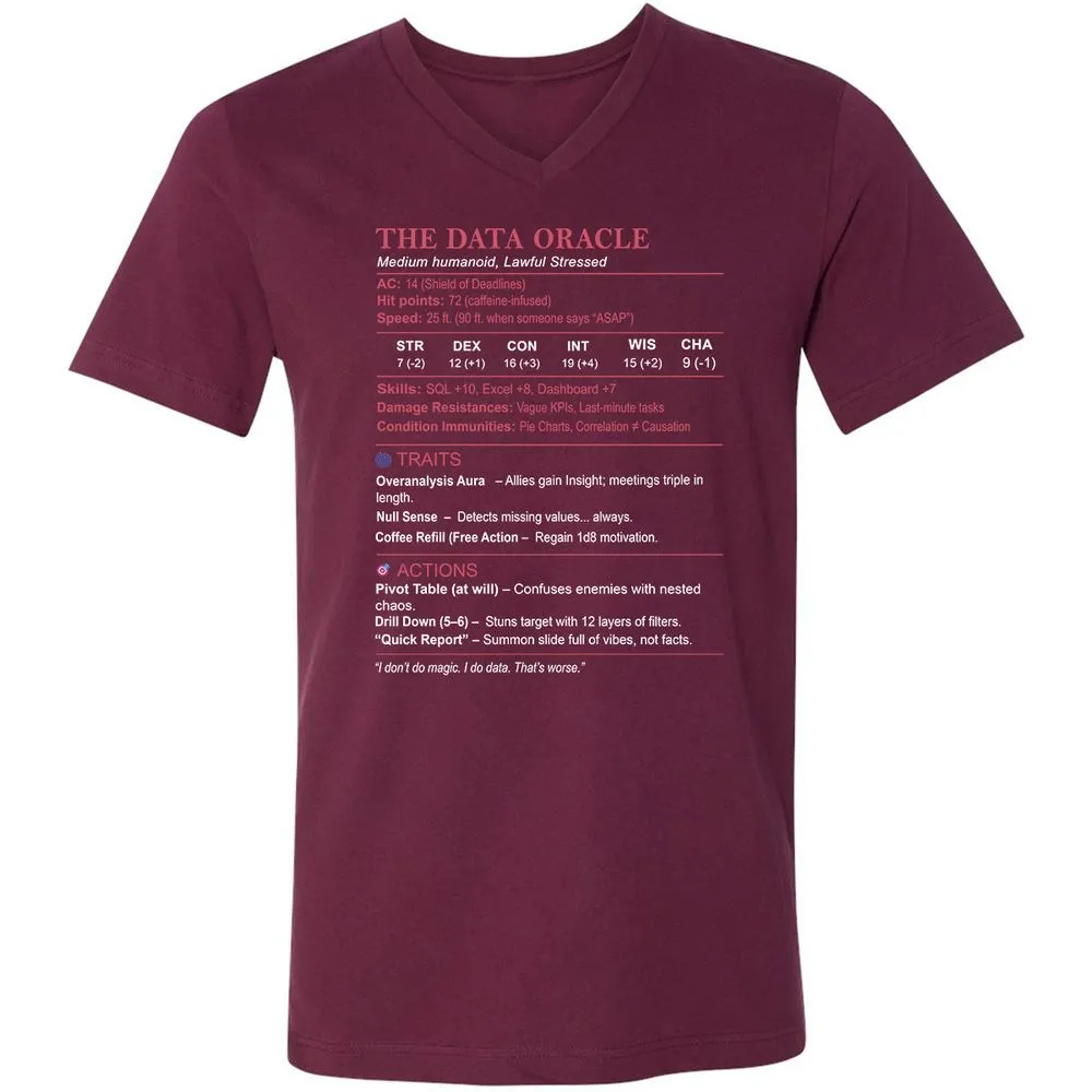 Data Analyst Stats (The Data Oracle) Unisex V-Neck T-Shirt - Maroon - 6