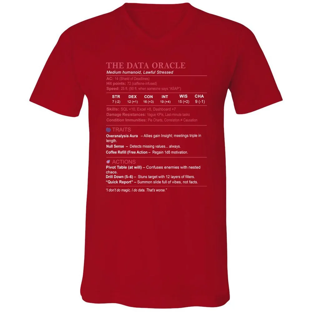 Data Analyst Stats (The Data Oracle) Unisex V-Neck T-Shirt - Red - 3