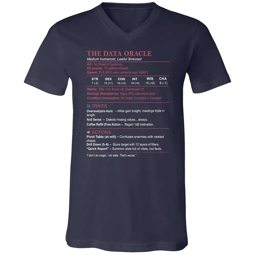 Data Analyst Stats (The Data Oracle) Unisex V-Neck T-Shirt - Navy - 2