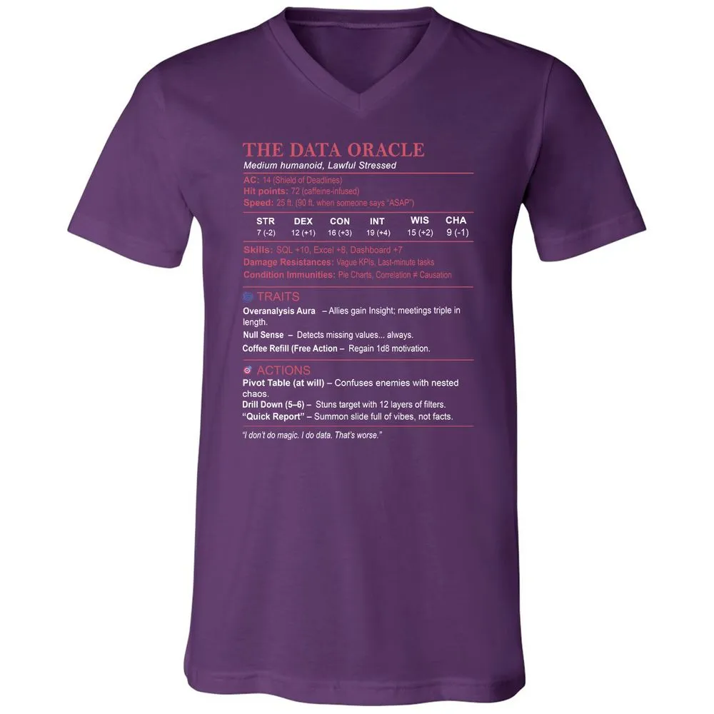 Data Analyst Stats (The Data Oracle) Unisex V-Neck T-Shirt - Team Purple - 9
