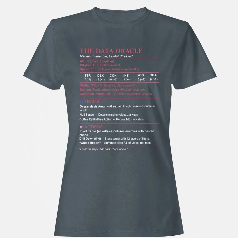 Data Analyst Stats (The Data Oracle) Women's T-Shirt - Charcoal - 3