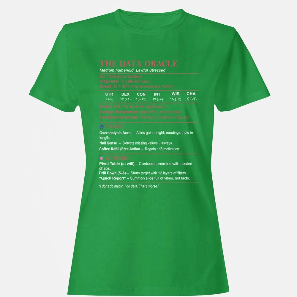 Data Analyst Stats (The Data Oracle) Women's T-Shirt - Irish Green - 7