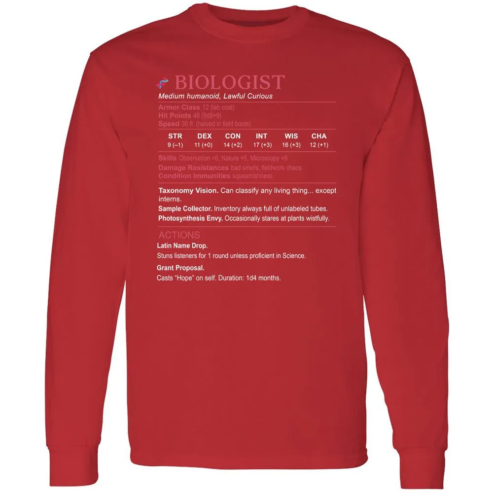 Biologist Stats Long Sleeve T-Shirt - Red - 14