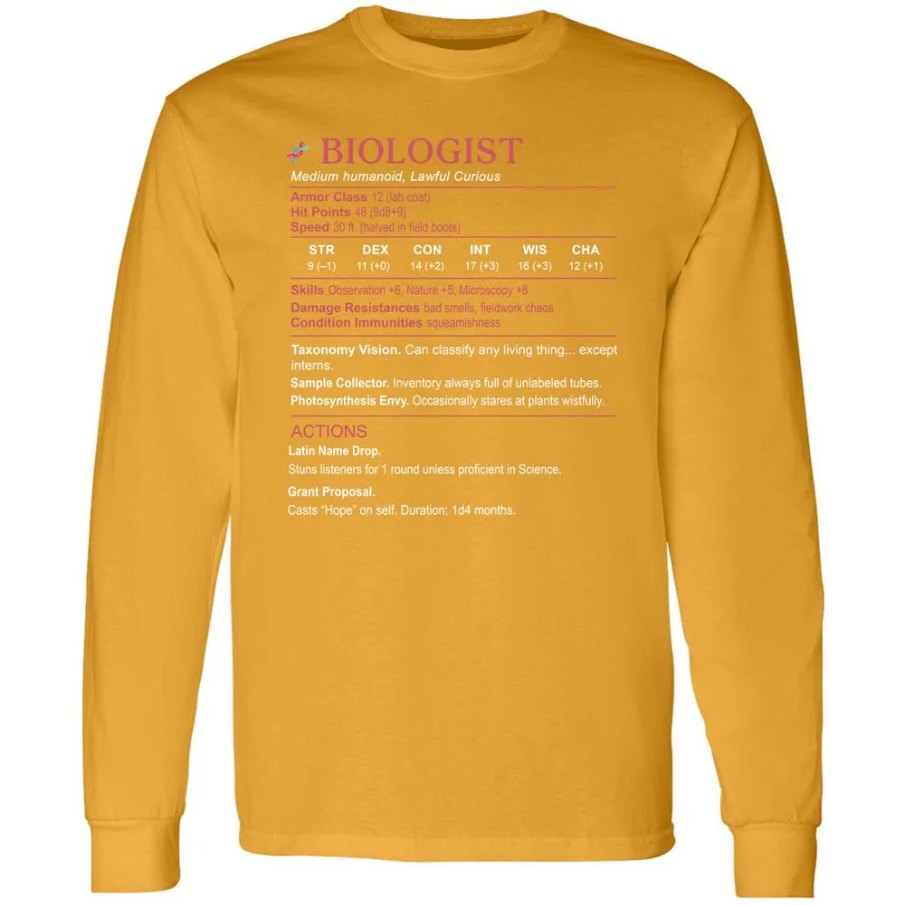 Biologist Stats Long Sleeve T-Shirt - Gold - 9