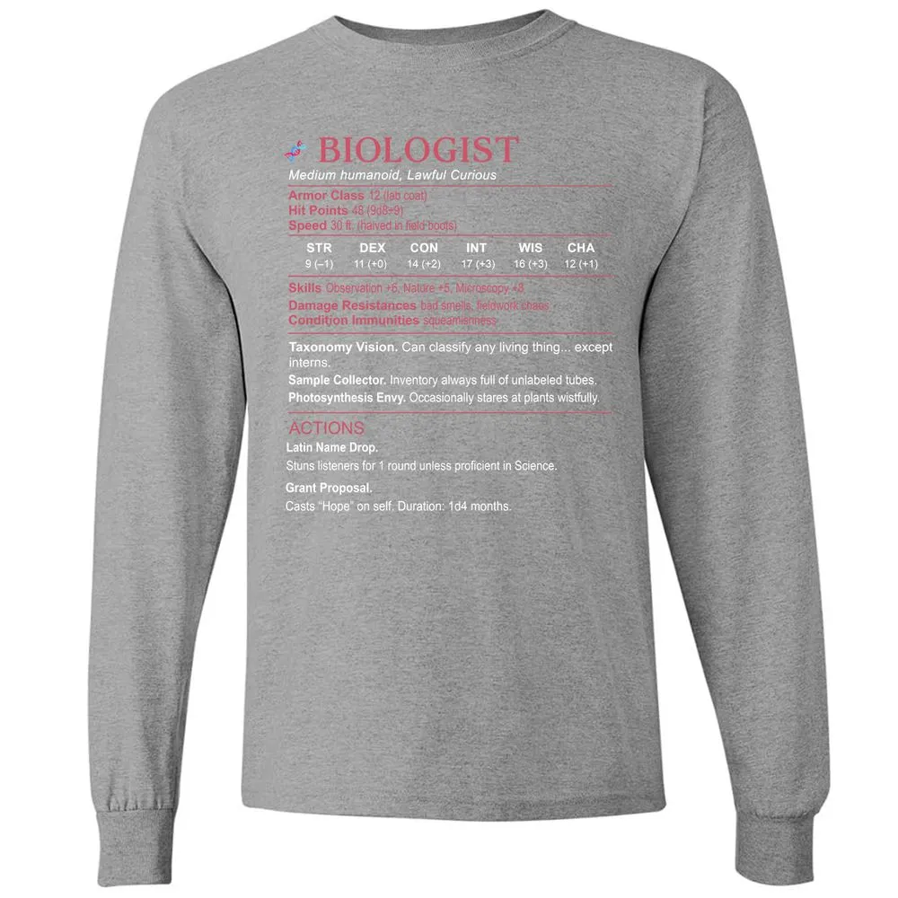 Biologist Stats Long Sleeve T-Shirt - Graphite Heather - 6