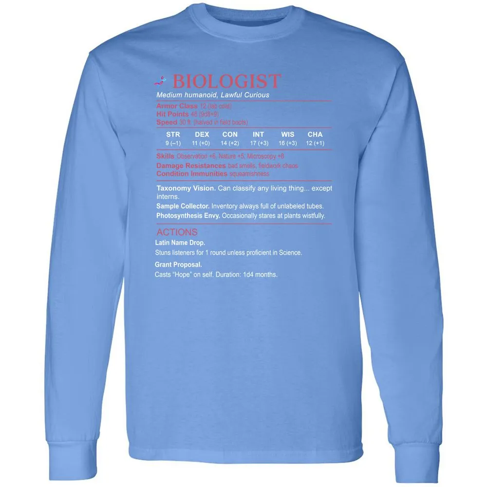 Biologist Stats Long Sleeve T-Shirt - Carolina Blue - 12
