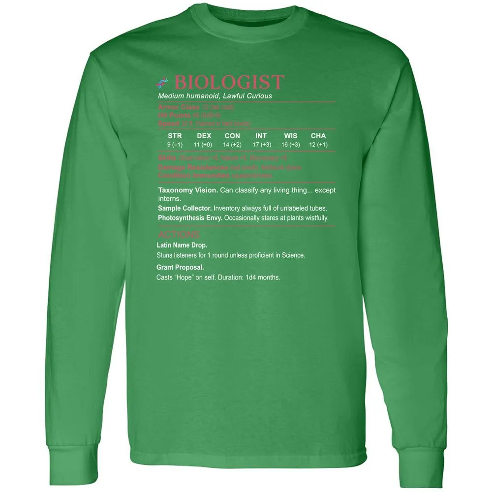 Biologist Stats Long Sleeve T-Shirt - Irish Green - 10