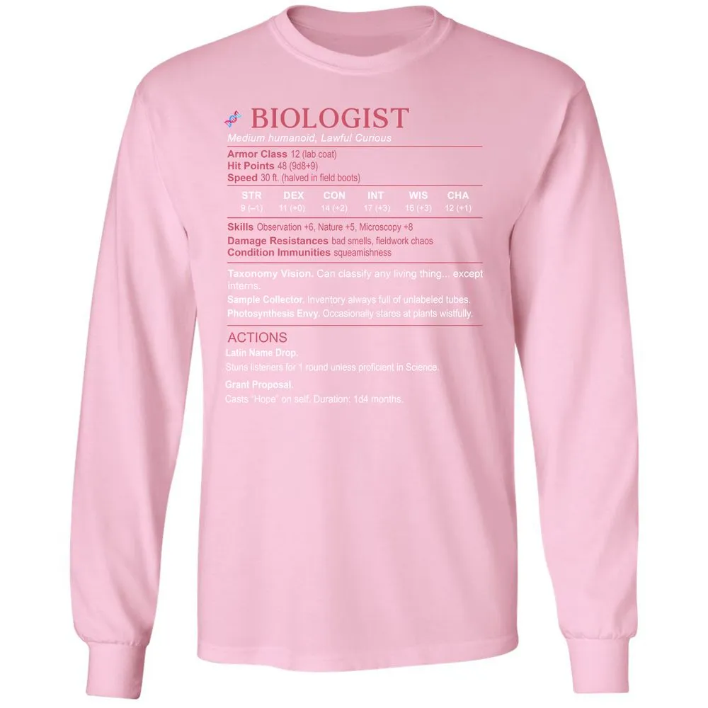 Biologist Stats Long Sleeve T-Shirt - Light Pink - 3