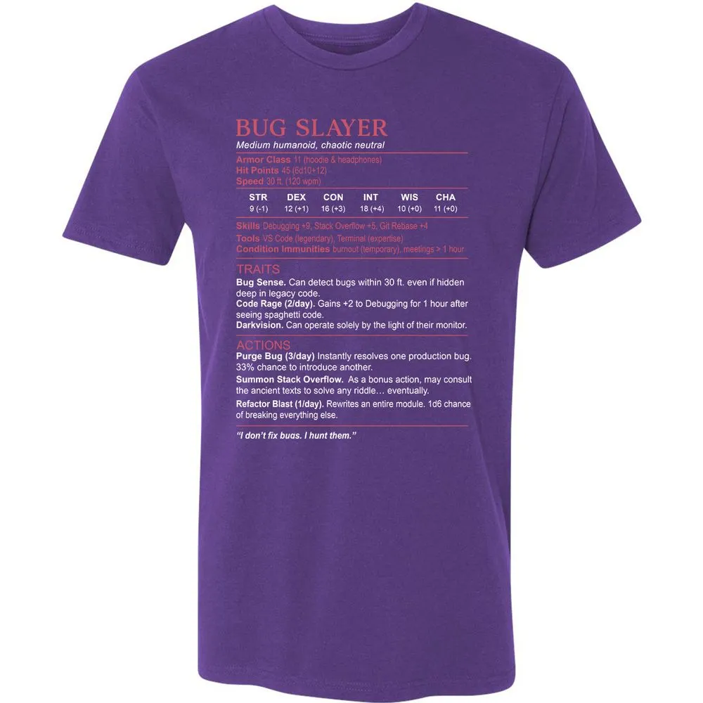 Software Engineer Stats (Bug Slayer) Premium Unisex T-Shirt - Purple Rush - 7