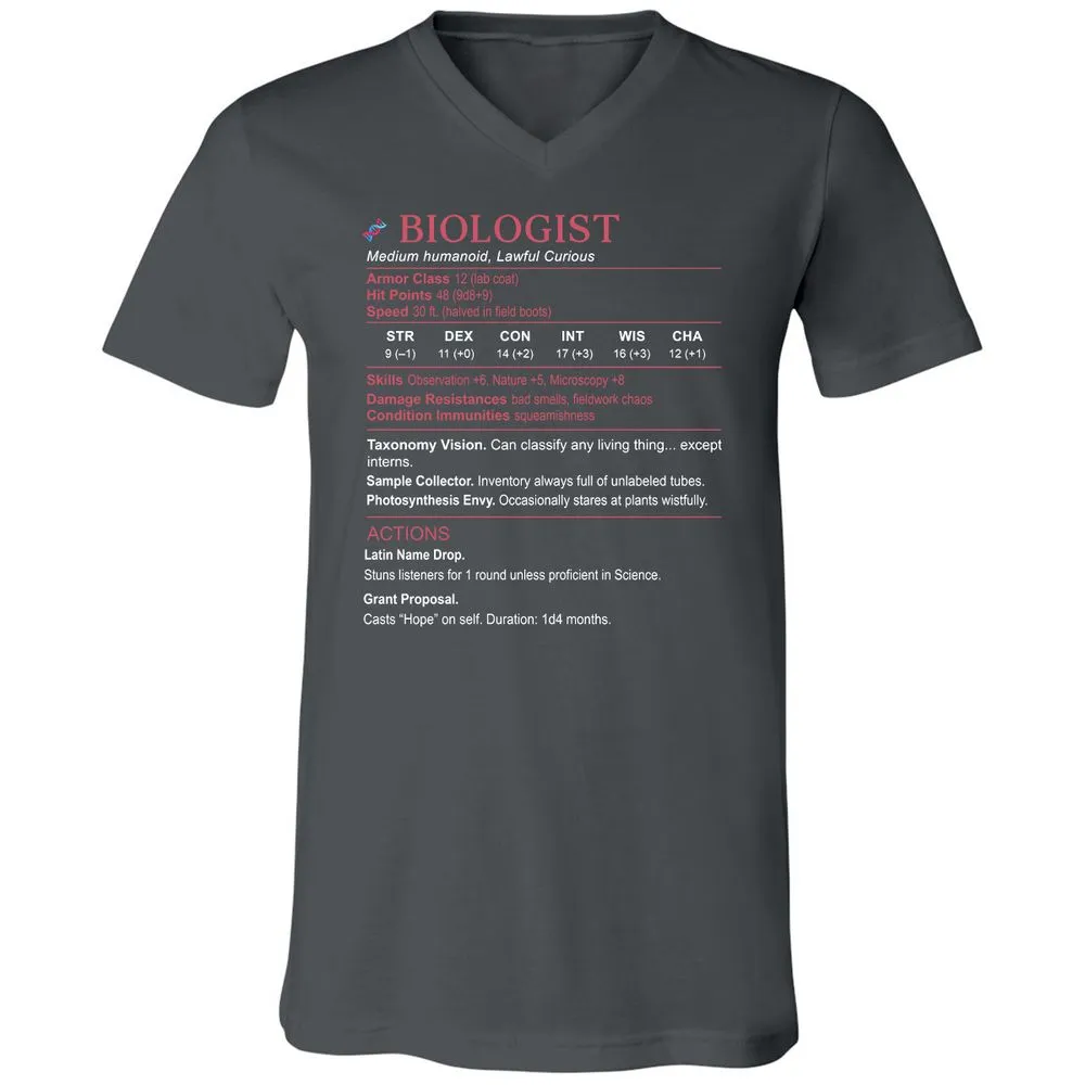 Biologist Stats Unisex V-Neck T-Shirt - Asphalt - 12
