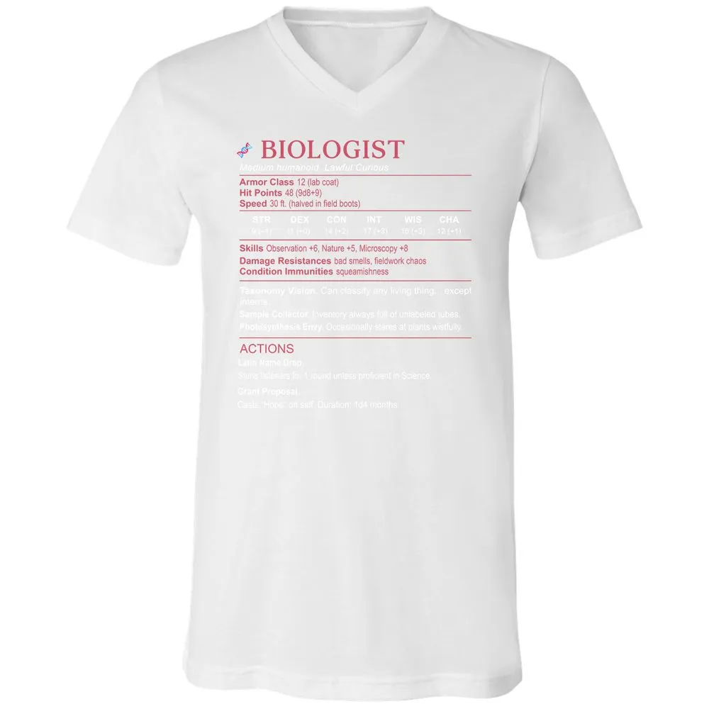 Biologist Stats Unisex V-Neck T-Shirt - White - 5