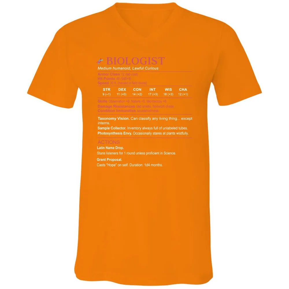 Biologist Stats Unisex V-Neck T-Shirt - Orange - 11