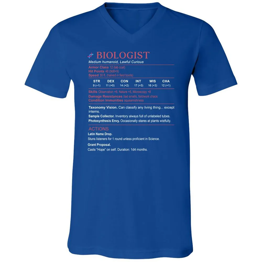 Biologist Stats Unisex V-Neck T-Shirt - True Royal - 4