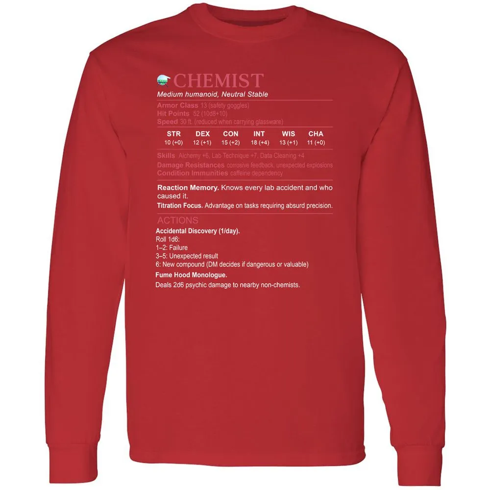 Chemist Stats Long Sleeve T-Shirt - Red - 14