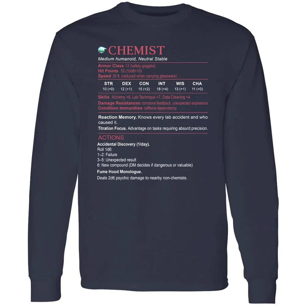 Chemist Stats Long Sleeve T-Shirt - Navy - 2