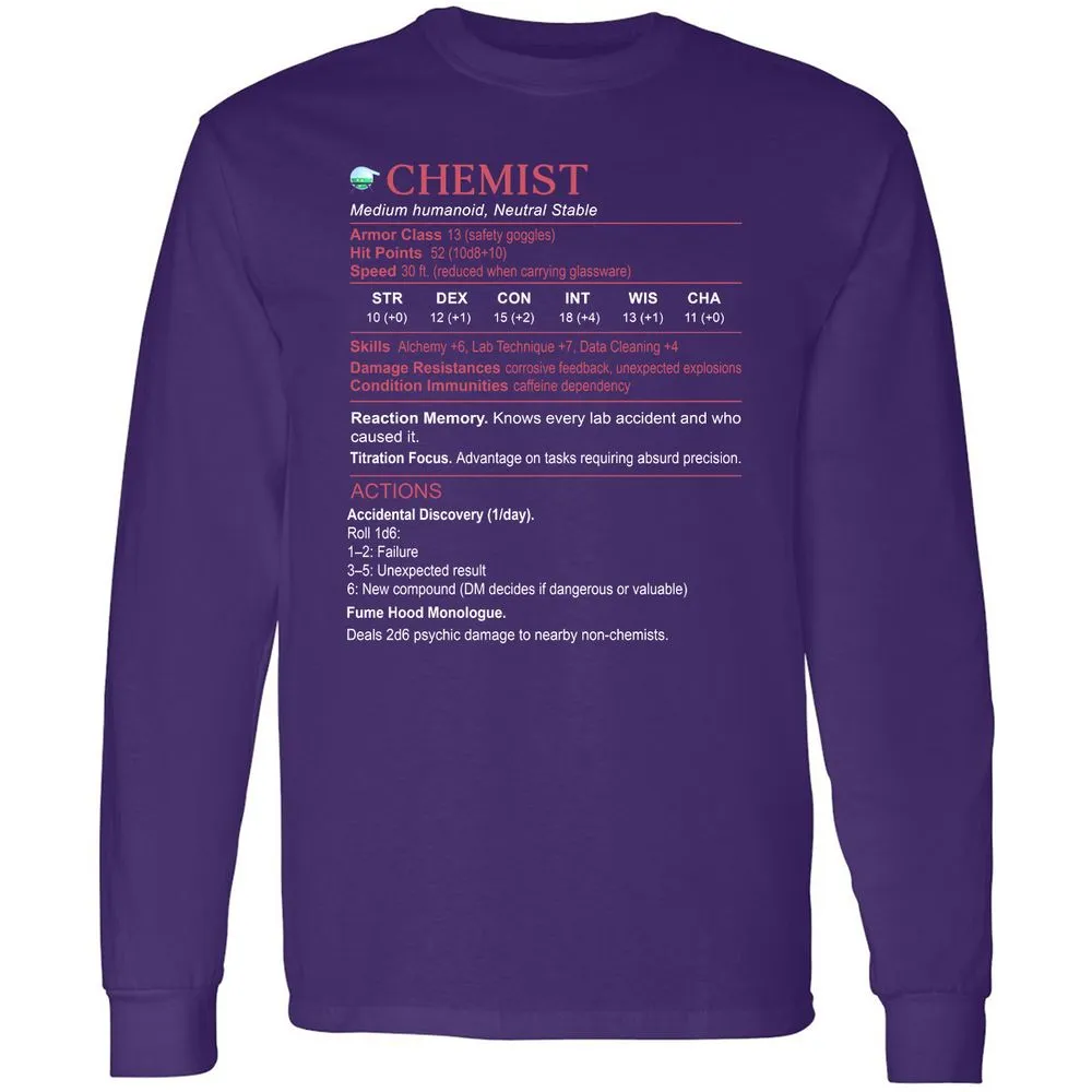 Chemist Stats Long Sleeve T-Shirt - Purple - 13