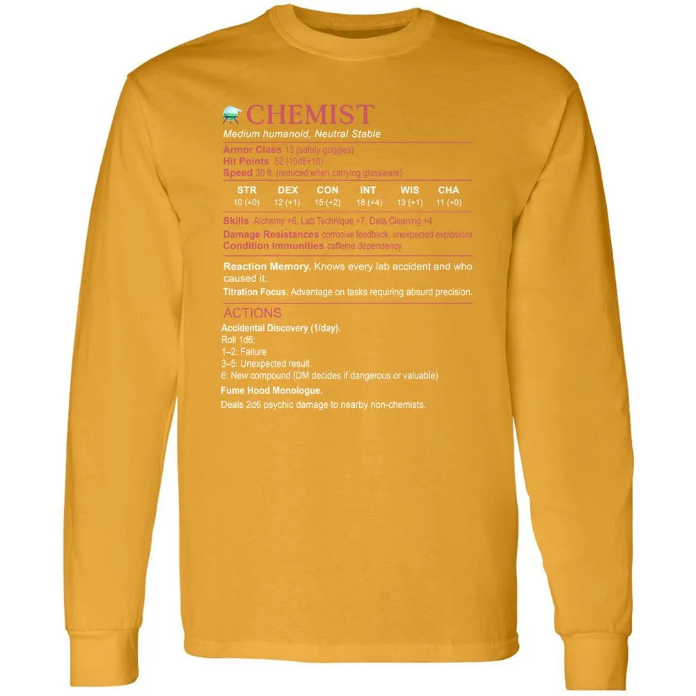Chemist Stats Long Sleeve T-Shirt - Gold - 9
