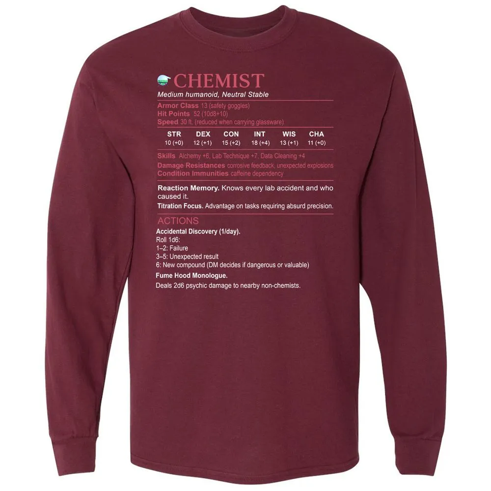 Chemist Stats Long Sleeve T-Shirt - Maroon - 11