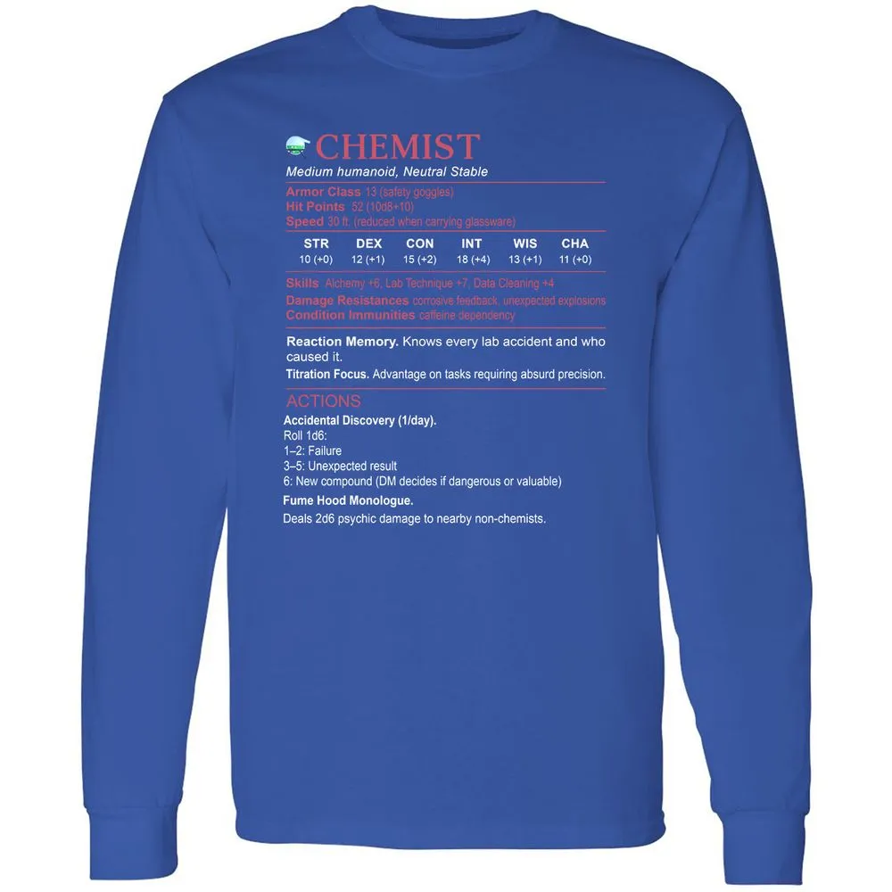 Chemist Stats Long Sleeve T-Shirt - Royal - 8