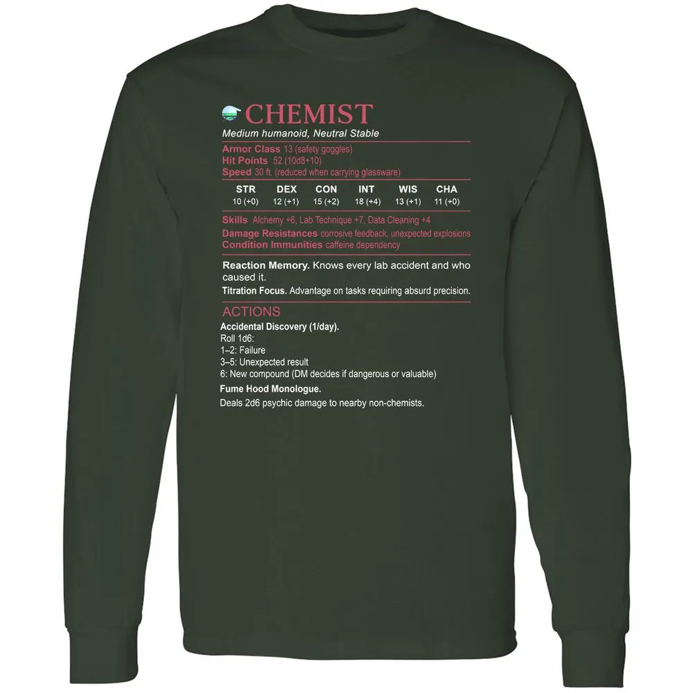Chemist Stats Long Sleeve T-Shirt - Forest Green - 4