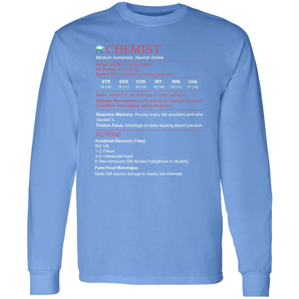 Chemist Stats Long Sleeve T-Shirt - Carolina Blue - 12
