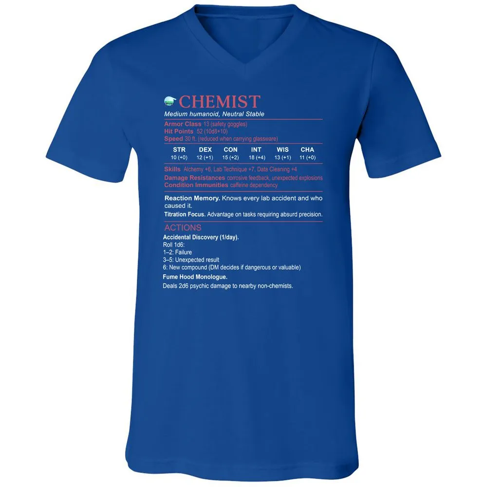 Chemist Stats Unisex V-Neck T-Shirt - True Royal - 4