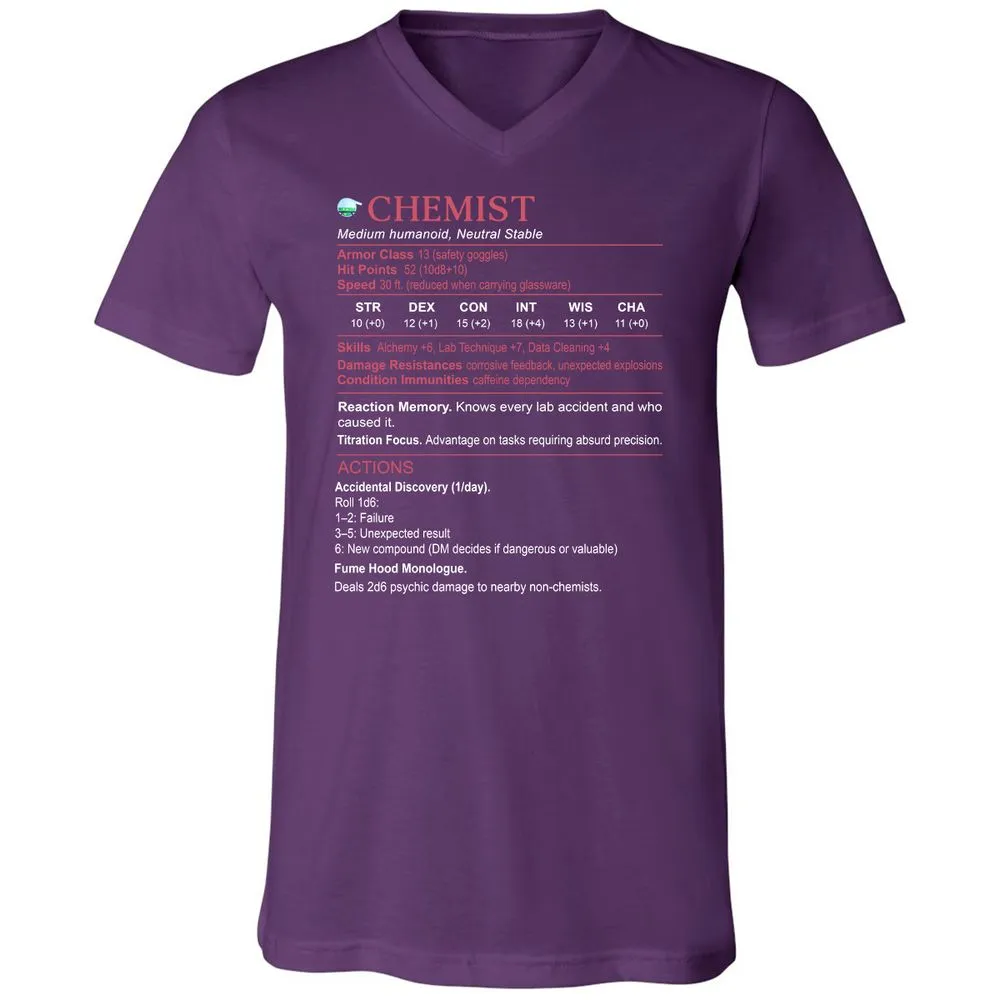 Chemist Stats Unisex V-Neck T-Shirt - Team Purple - 9