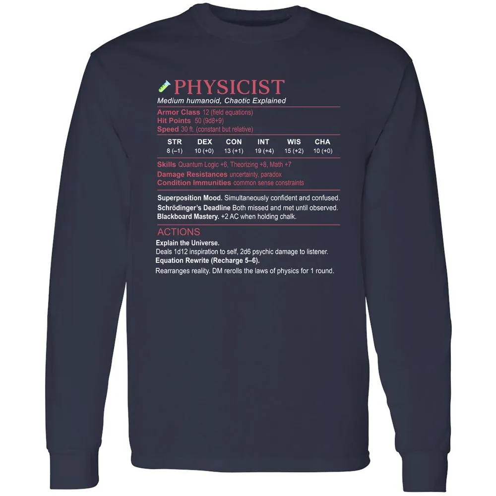 Physicist Stats Long Sleeve T-Shirt - Navy - 2