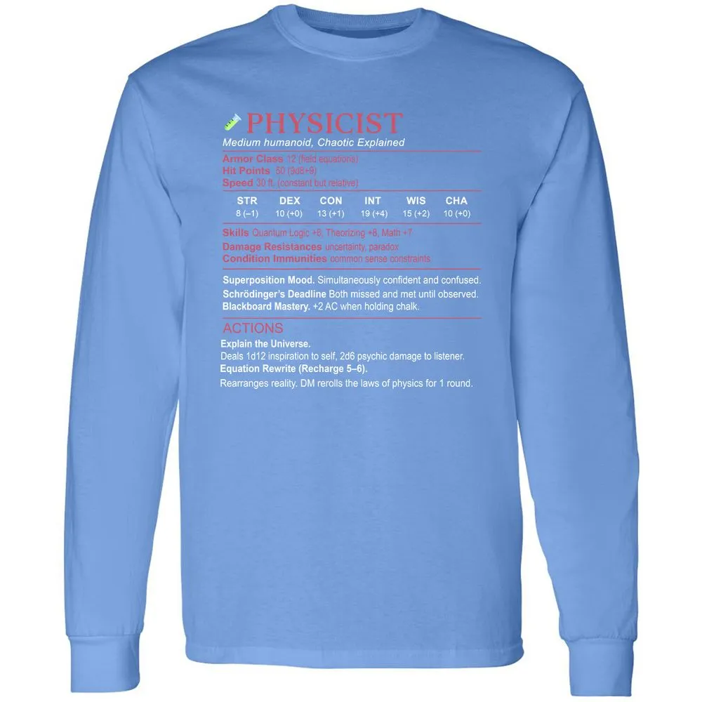 Physicist Stats Long Sleeve T-Shirt - Carolina Blue - 12