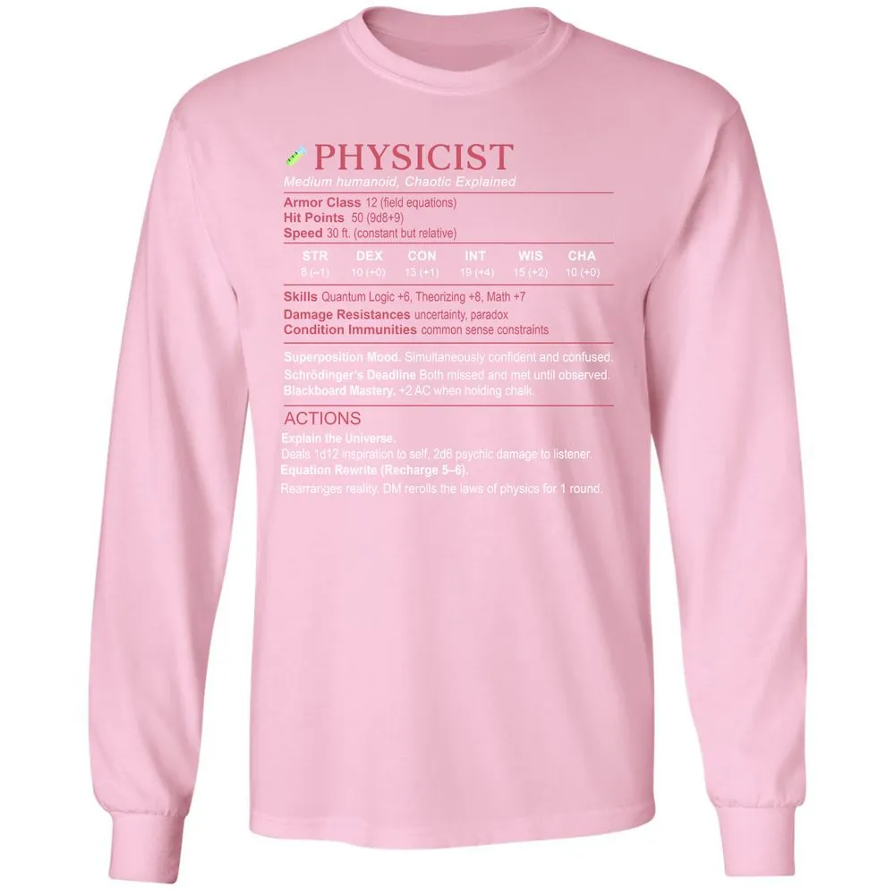 Physicist Stats Long Sleeve T-Shirt - Light Pink - 3