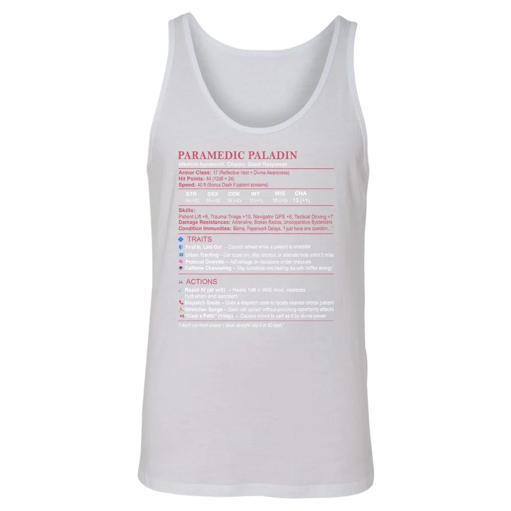 Paramedic Stats Unisex Jersey Tank - White - 14