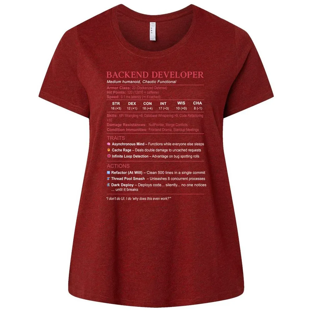 Backend Developer Stats Ladies Curvy Jersey - Cardinal - 10