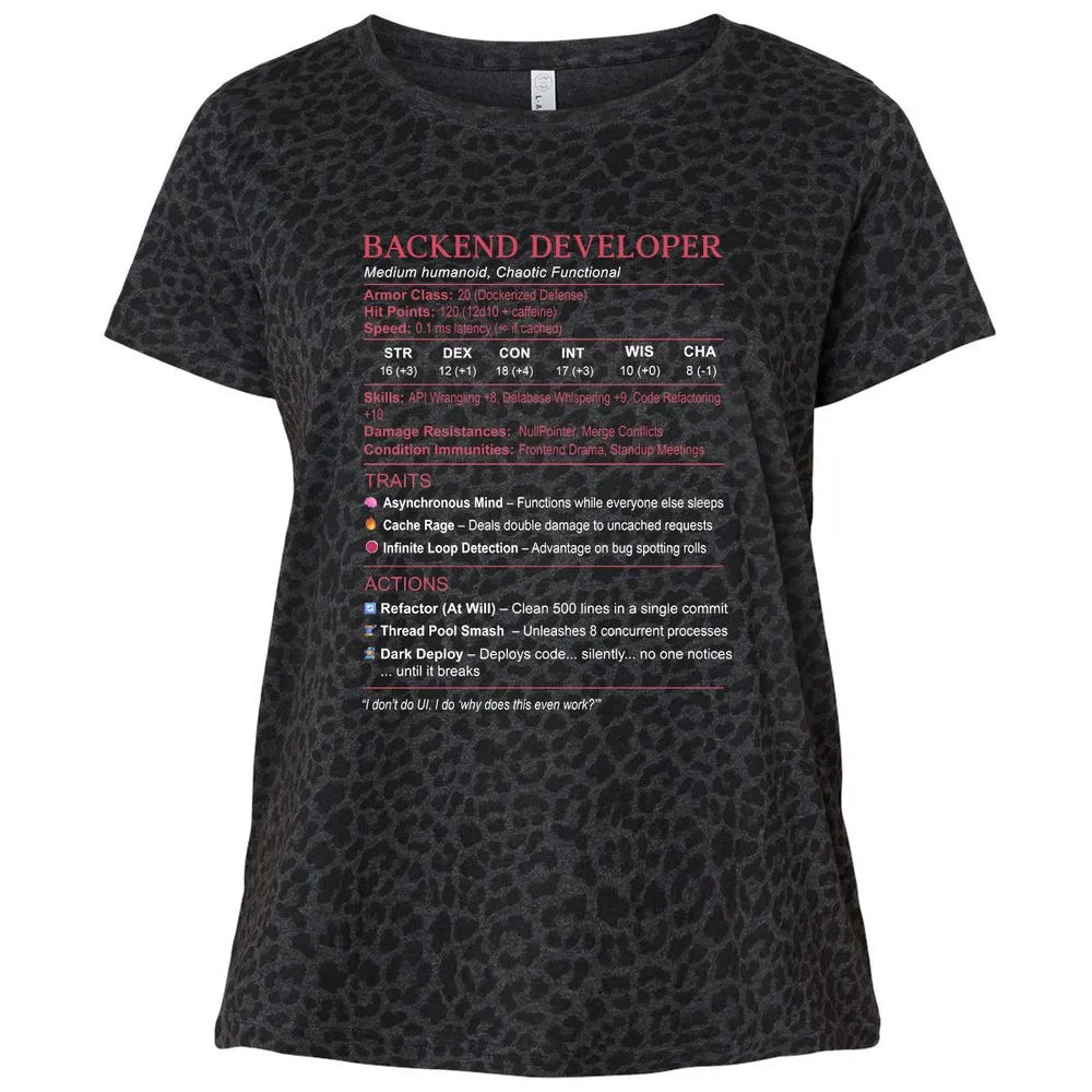 Backend Developer Stats Ladies Curvy Jersey - Black Leopard - 11