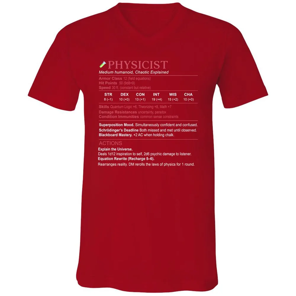 Physicist Stats Unisex V-Neck T-Shirt - Red - 3