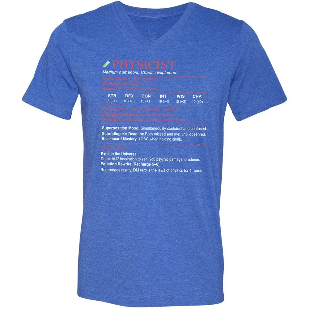 Physicist Stats Unisex V-Neck T-Shirt - Heather True Royal - 14