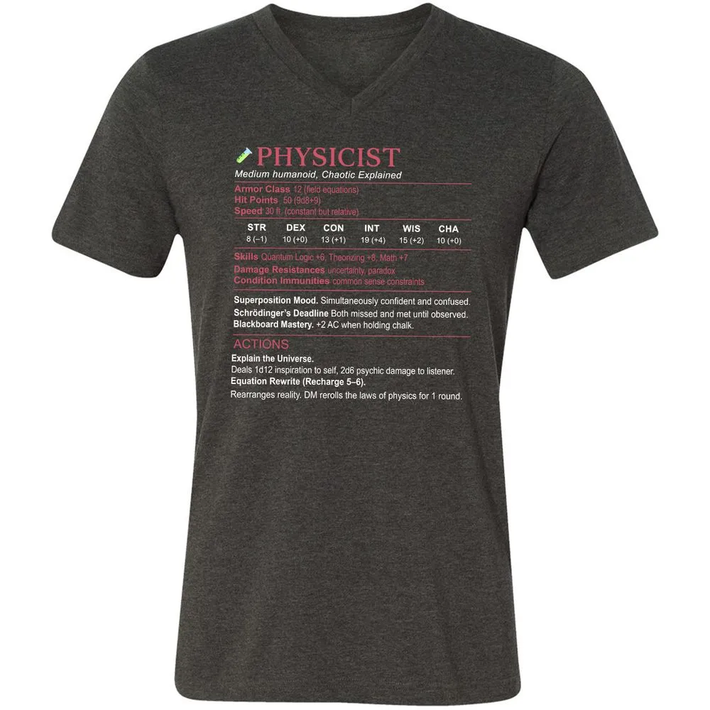 Physicist Stats Unisex V-Neck T-Shirt - Dark Grey Heather - 8